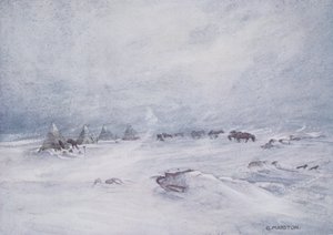 Blizzard on the Barrier, ilustracja z „Nimrod in the Antarctic 1907-09” autorstwa Sir Ernesta Shackletona (1874-1922) autorstwa George Marston