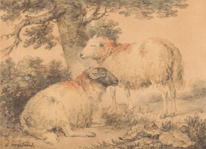 Baran i owca w krajobrazie autorstwa George Morland