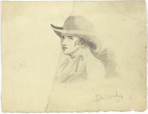 Popiersie młodzieńca w kapeluszu (recto); głowa anioła (verso) autorstwa George Morland