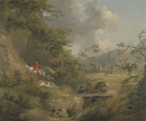 Polowanie na lisy w pagórkowatym kraju (olej na płótnie) autorstwa George Morland