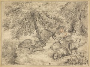 Pasterz z owieczkami w lesie autorstwa George Morland