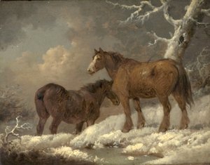 Dwa konie w śniegu autorstwa George Morland