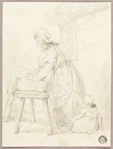 Kobieta piorąca ubrania autorstwa George Morland