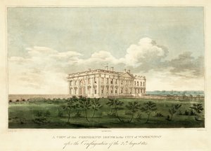 Widok Domu Prezydentów w Waszyngtonie po pożarze w dniu 24 sierpnia 1814 r., pub. 1814 autorstwa George Moutard Woodward