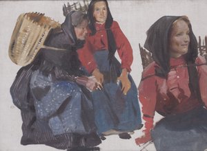 Rybaczki w Portsoy, początek XX wieku (olej na płótnie)