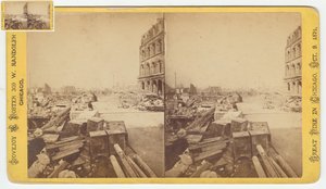 Stereograf sejfów zabrany z ruin na Dearborn Street po pożarze w Chicago z 1871, 1871 (bw zdjęcie na uchwycie karty) autorstwa George N. Barnard