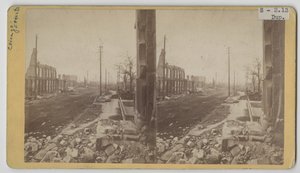 Stereograficzny widok Clark Street po pożarze Chicago w 1871 r autorstwa George N. Barnard