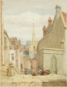 Queen Street [późniejsze Christmas Steps] (ołówek i akwarela na papierze) autorstwa George Orleans Delamotte