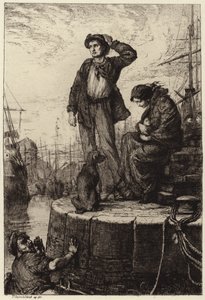 Młoda rodzina emigrantów czekająca w dokach autorstwa George Percy Jacomb Hood