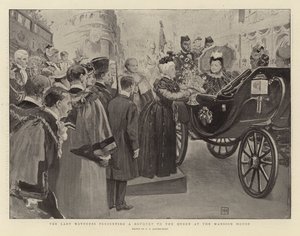 Lady Mayoress wręczająca bukiet królowej w Mansion House