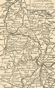 Mapa ilustrująca bitwę nad Sommą, 1919.