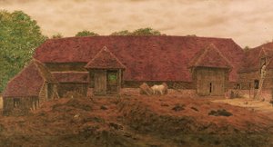Stara stodoła w Whitchurch (ołówek i w/c z wydrapywaniem na papierze) autorstwa George Price Boyce