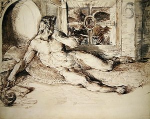 Leżący młodzieniec spłoszony przez sowę autorstwa George Richmond