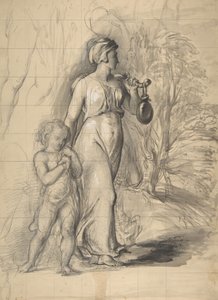 Hagar i Ismael w Wilderness recto, Dwa studia portretowe żony artysty..., 1829-33. autorstwa George Richmond