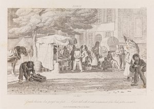 Stoisko z owocami, Paryż, ok. 1821 (akwaforta) autorstwa George Robert Lewis