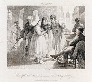 Ciekawe spotkanie - Bayeux, ok.1821 (akwaforta) autorstwa George Robert Lewis