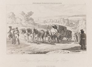 Droga do Rouen z Dieppe, Diligence, ca. 1821 (akwaforta)