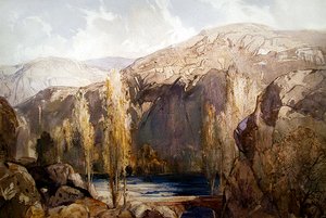 Rzeka płynąca skalistym wąwozem (akwarela na papierze) autorstwa George Robert Rushton