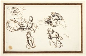 Dzieci siedzące na ziemi, prawdopodobnie szkice do obrazu „Mały Szekspir z tragedią i komedią” autorstwa George Romney