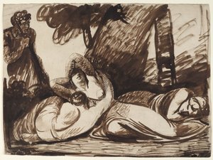 Cimon i Ifigenia: Scena z „Dekameronu” Boccaccia autorstwa George Romney