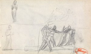 Scena grupowa i dwa szkice stojącej postaci autorstwa George Romney
