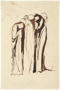 Grupa stojących postaci płaczących autorstwa George Romney