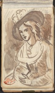 Półpostaciowy portret kobiety w kapeluszu autorstwa George Romney