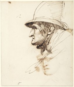Głowa mężczyzny widziana z profilu, w dużym kapeluszu autorstwa George Romney