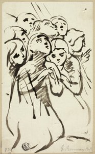 Klęczące postacie skulone razem autorstwa George Romney