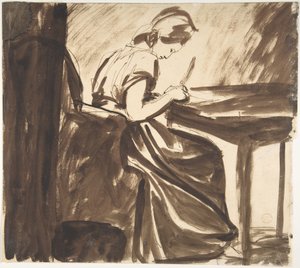 Dama siedząca przy stole (strona przednia); Tańczące postacie (strona tylna) autorstwa George Romney