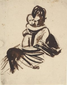 Studium portretowe przedstawiające siedzącą kobietę trzymającą dziecko autorstwa George Romney