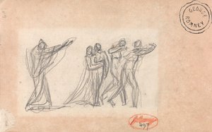 Być może postać rzucająca klątwę na grupę ludzi autorstwa George Romney