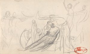 Leżąca postać z dziećmi i innymi postaciami autorstwa George Romney
