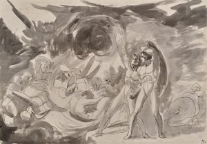 Szatan obserwujący upadłe anioły autorstwa George Romney