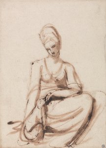 Siedząca kobieta karmiąca zwierzę autorstwa George Romney
