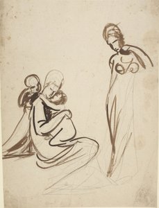 Siedząca kobieta z dwójką dzieci i stojąca kobieta autorstwa George Romney