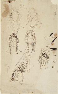 Szkice przedstawiające głowę kobiety oraz siedzącą kobietę z dzieckiem autorstwa George Romney