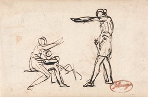 Stojąca postać grożąca matce i dziecku autorstwa George Romney