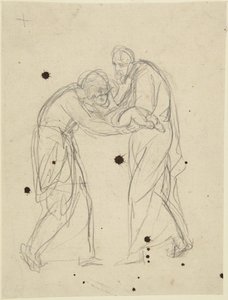 Stojące postacie mężczyzny i kobiety trzymające niemowlę autorstwa George Romney