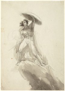 Kroczący nagi mężczyzna z tarczą: szkic do obrazu „Upadek zbuntowanych aniołów” autorstwa George Romney