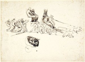 Badania rydwanu z dwiema postaciami w środku i innymi postaciami z tyłu autorstwa George Romney