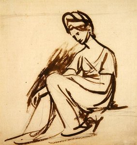Studium do portretu siedzącej damy (brązowy tusz na ołówku na papierze) autorstwa George Romney