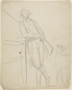 Szkic do pełnopostaciowego portretu mężczyzny trzymającego broń autorstwa George Romney