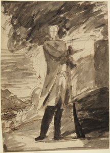 Szkic do pełnopostaciowego portretu mężczyzny trzymającego broń autorstwa George Romney