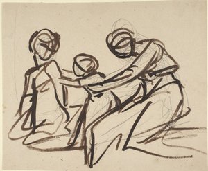 Studium przedstawiające dwie siedzące kobiety z dzieckiem autorstwa George Romney