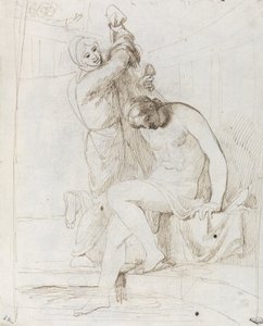 Łaźnia Batszeby (pióro i brązowy tusz na papierze wykładanym) autorstwa George Romney