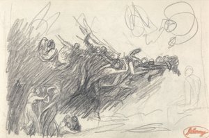 Trzy łaski i diabły szydzą z Chrystusa za „Kuszenie Chrystusa” (grafit na papierze tkanym) autorstwa George Romney