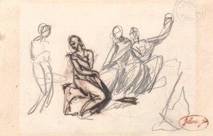Trzy postacie siedzące i postać stojąca autorstwa George Romney