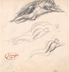 Trzy szkice śpiącej postaci, prawdopodobnie Adama i Ewy do filmu "Szatan odkryty przy uchu Ewy" autorstwa George Romney