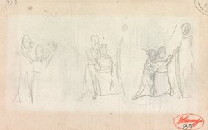 Trzy szkice do portretu kobiety z dwójką dzieci autorstwa George Romney